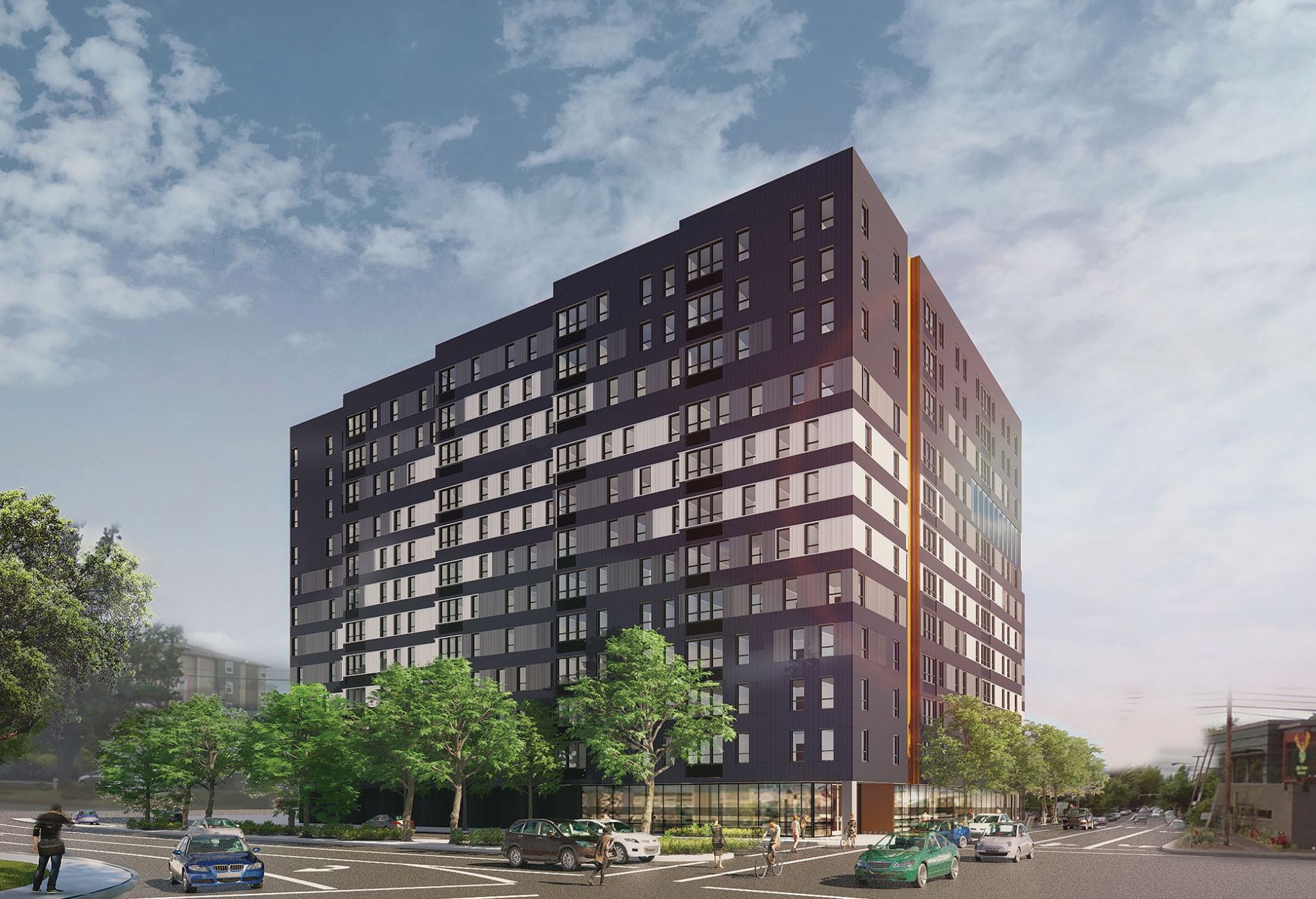 View of Identity apartment building exterior in Eugene, OR