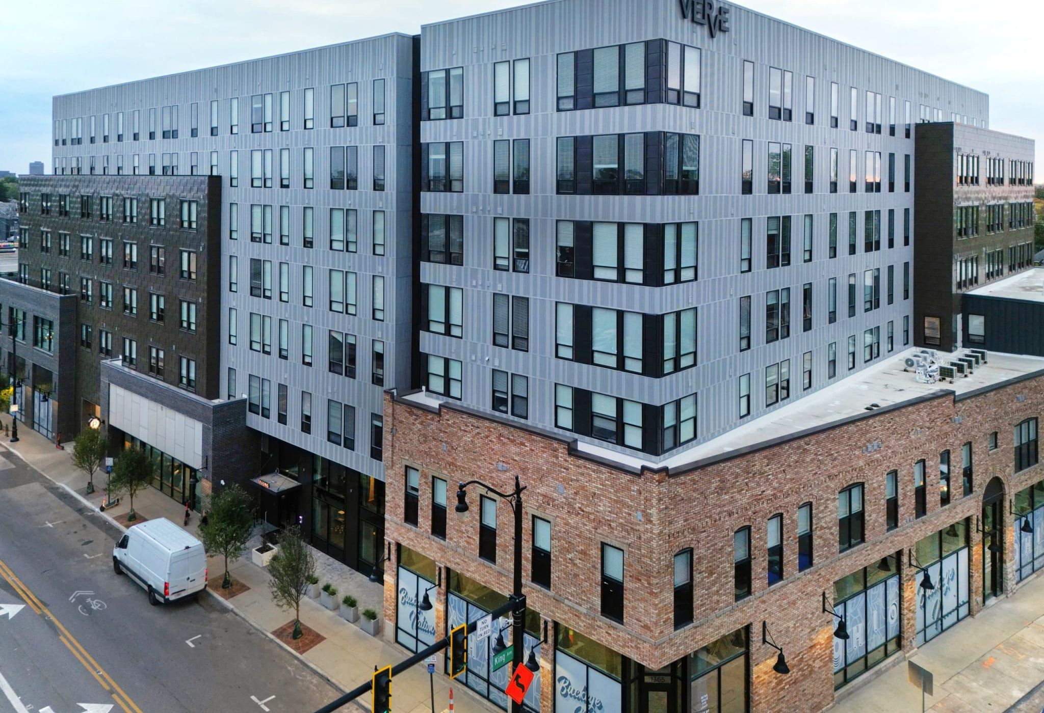 Exterior view of VERVE Columns student living apartments building